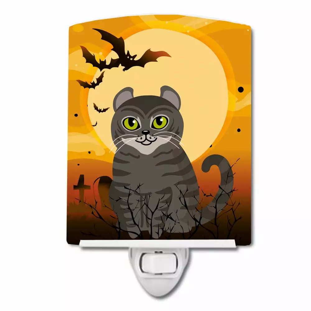 Caroline's Treasures BB4437CNL Halloween Curl Cat Ceramic Night Light. 6x4x3. multicolor