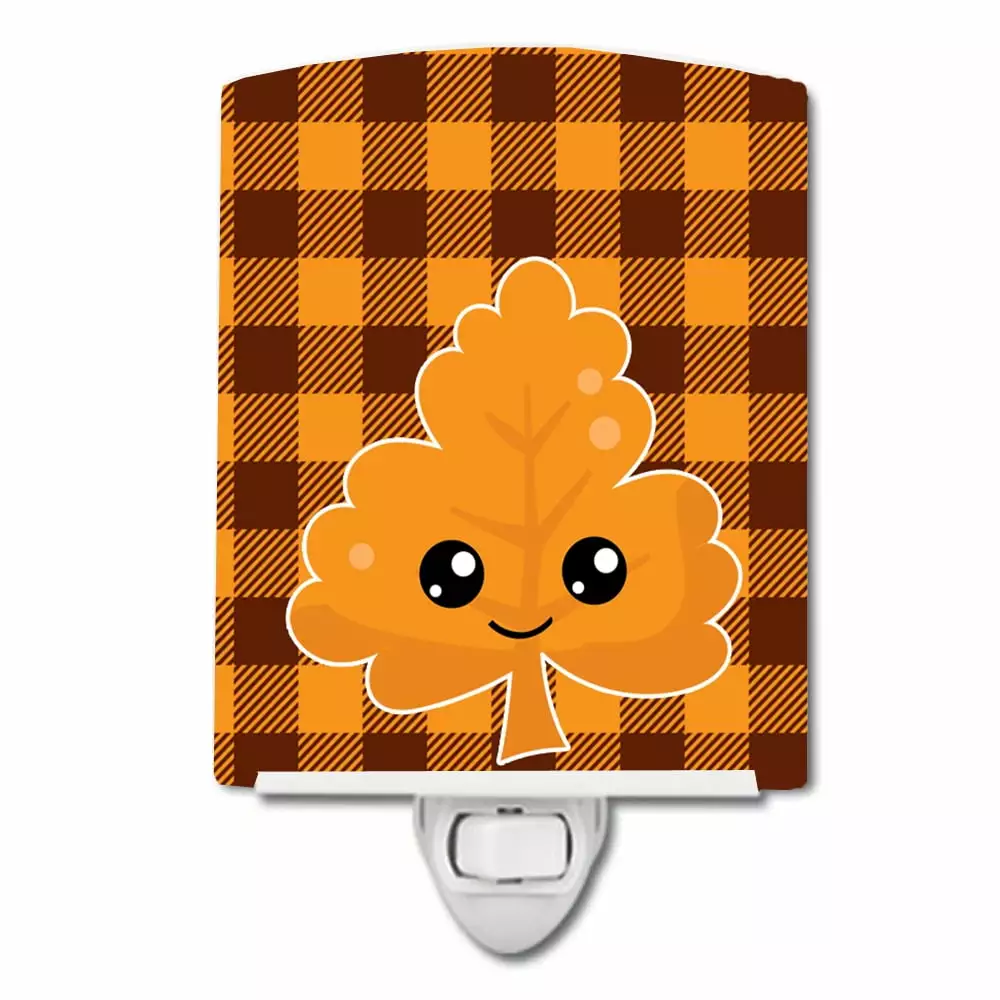 Caroline's Treasures BB7109CNL Fall Leaf on Gingham Ceramic Night Light. 6x4x3. multicolor