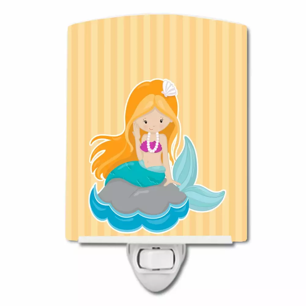 Caroline's Treasures BB8834CNL Beach Mermaid Ginger Hair Ceramic Night Light. 6x4x3. multicolor