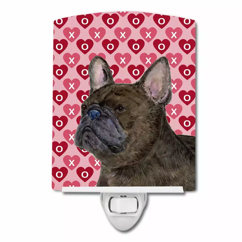 Caroline's Treasures SS4519CNL French Bulldog Hearts Love and Valentine's Day Portrait Ceramic Night Light. 6x4x3.