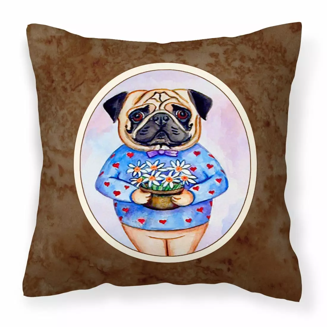 Carolines Treasures 7132PW1414 Pug Valentines Hearts Fabric Decorative Pillow 14Hx14W multicolor