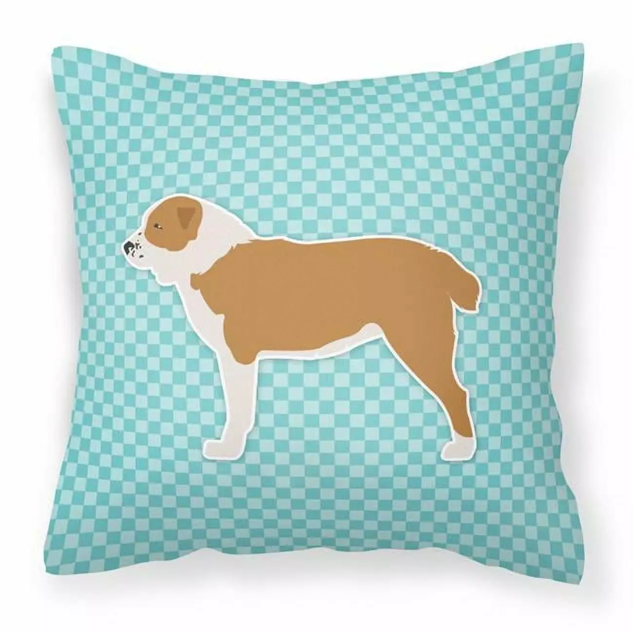 Carolines Treasures Central Asian Shepherd Dog Checkerboard Blue Fabric Decorative Pillow