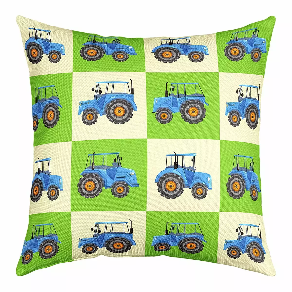 Cartoon Tractor Throw Pillow Cover.Equipment Truck Cushion Cover 20x20 inch.Construction Site Car Decorative Pillow Cover.Kids Excavator Patchwork Square Pillow Case for Living Room.Green Orange