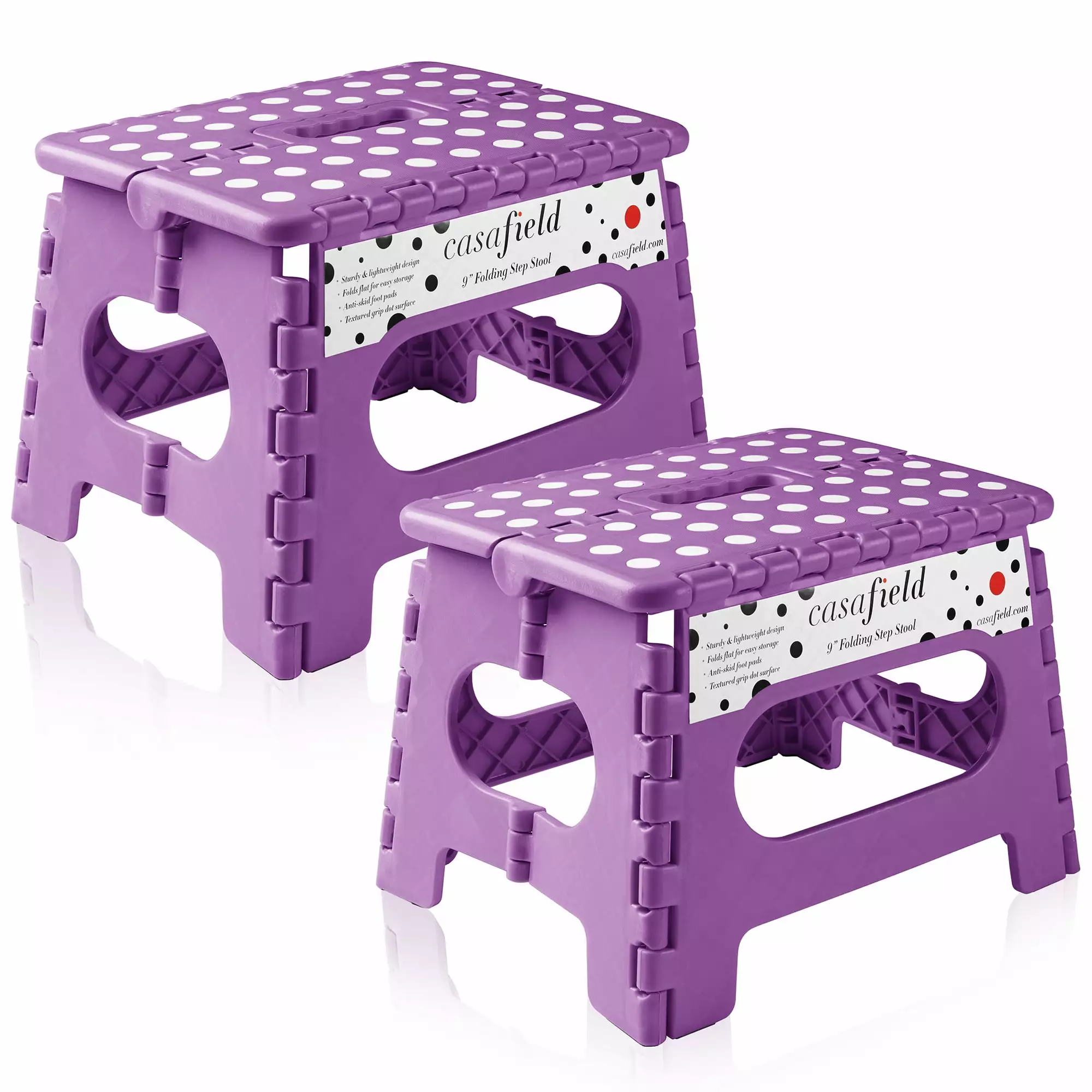 Casafield 9 Folding Step Stool with Handle (Set of 2) - Purple. Collapsible Foot Stool for Kids and Adults