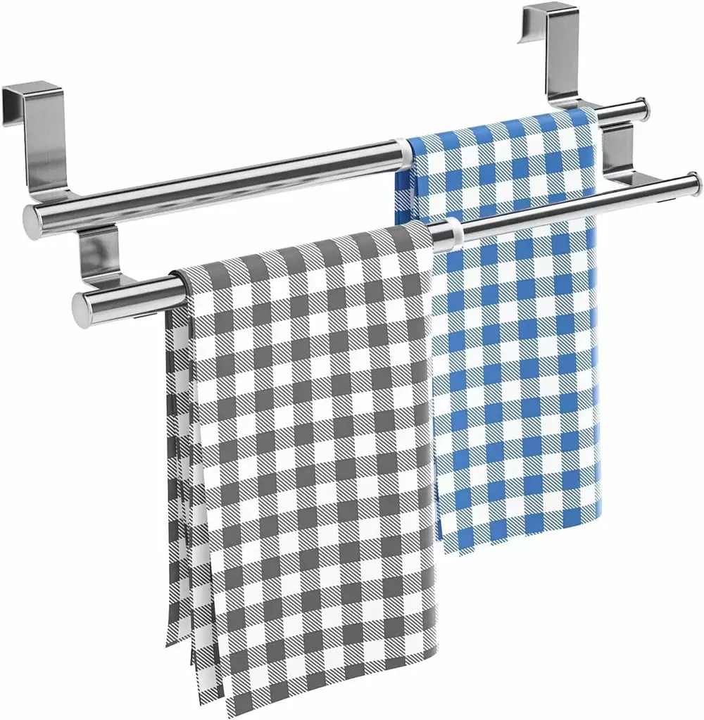 Casewin 1 PACK Cabinet Towel Rails.Adjustable Over Door Towel Rack Sink Towel Holder Stainless Steel Tea Towel Rail Kitchen Bathroom Towel Rack Over Door Cupboard Drawers Anti-Slip