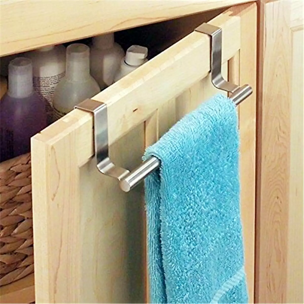 Casewin 1 pcs Kitchen Towel Holder Over Cabinet Towel Bar Rack. Over The Cabinet Door Towel Rack for Universal Fit on Inside or Outside of Cupboard Doors. Stainless Steel