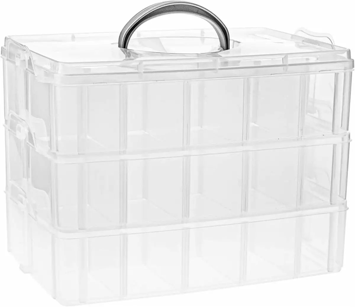 Casewin Clear 3-Tier Stackable Storage Box Organizer with 30 Adjustable Compartments. Plastic Craft Organizer Case Tool Storage Container Bins for Jewelry Beads Arts and Crafts Beauty Supplies