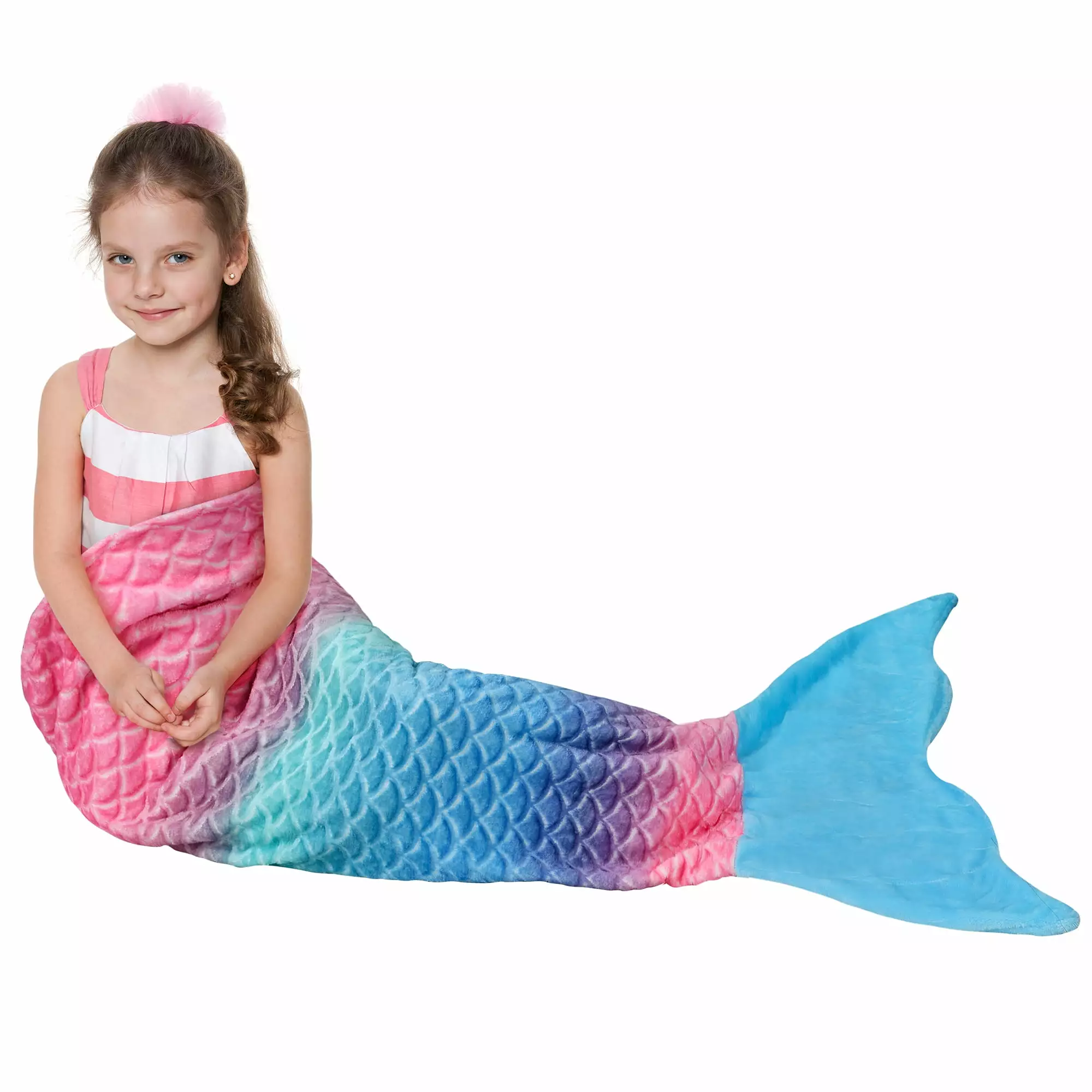 Catalonia Mermaid Tail Fleece Blanket. Soft Flannel All Seasons Bed Blanket for Kids. Adults. Rainbow Ombre Fish Scale Design Snuggle Blanket. Ideal Gift for Holidays. 61 x 20