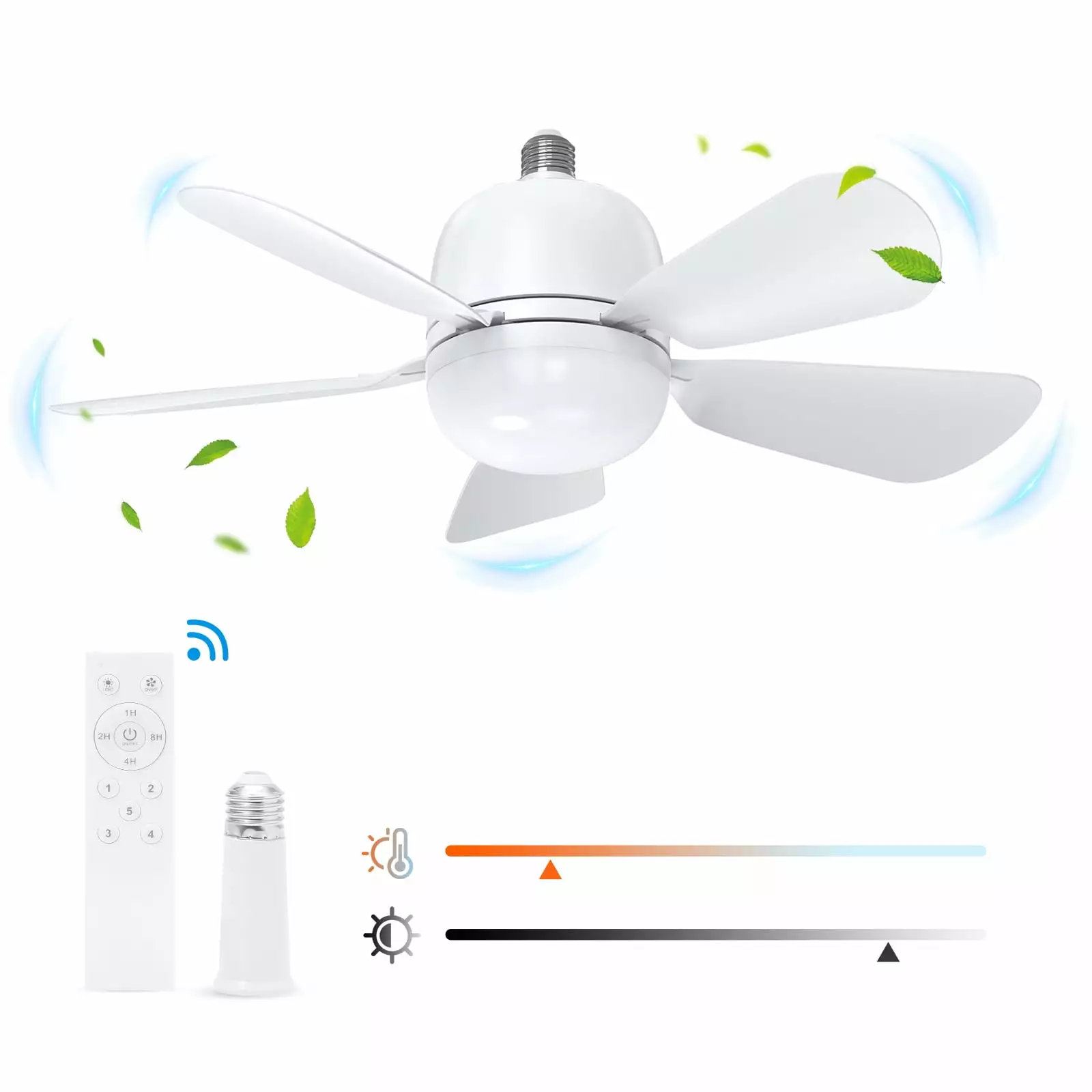 Ceiling Fan with Light. AMIR Silent E26/E27 Socket Fan Light Remote 3 Colors Lighting 5 Wind Speeds Ceiling Fan Light for Living Room Bedroom Kids Room Kitchen Garage