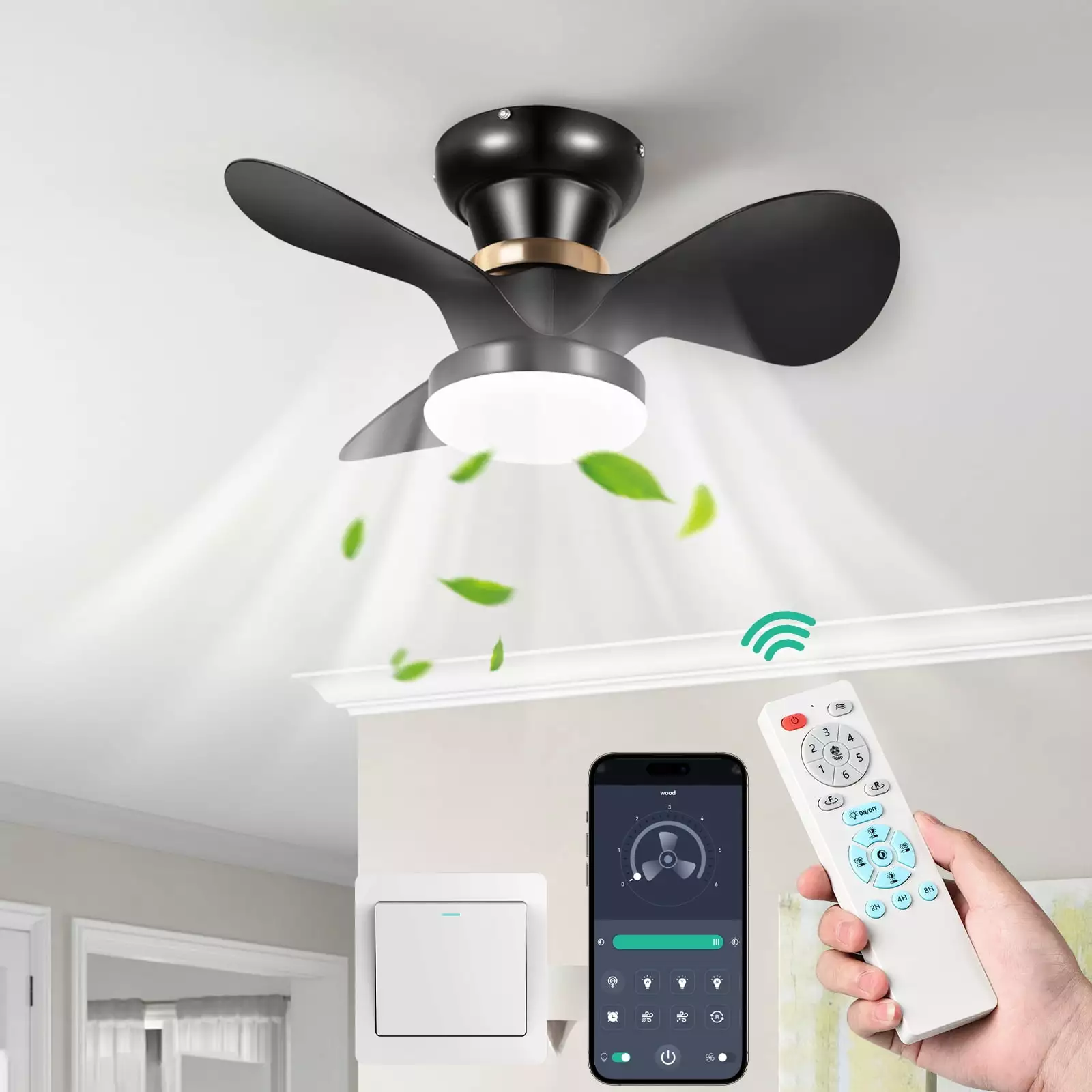 3 Blade Ceiling Fan with Light 23.6 Dimmable Ceiling Fan Light with Remote. 6 Speeds. Reversible