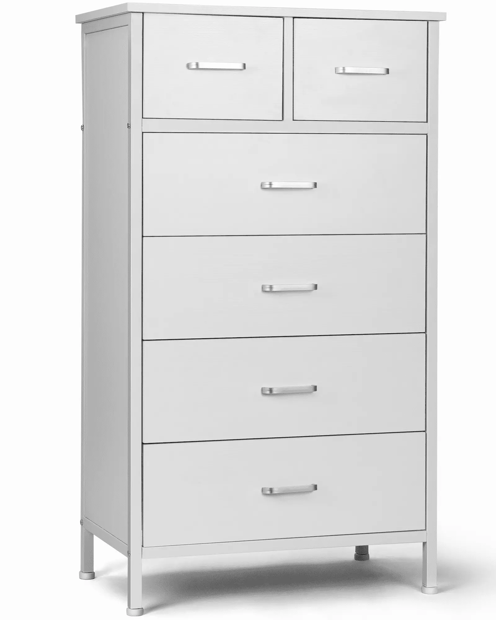 Chest of 6 Drawers. Drawer Dresser storage organizer for Bedroom. Living Room. Hallway. Nursery. Storage Cabinet Wooden Dresser with Steel Frame.White