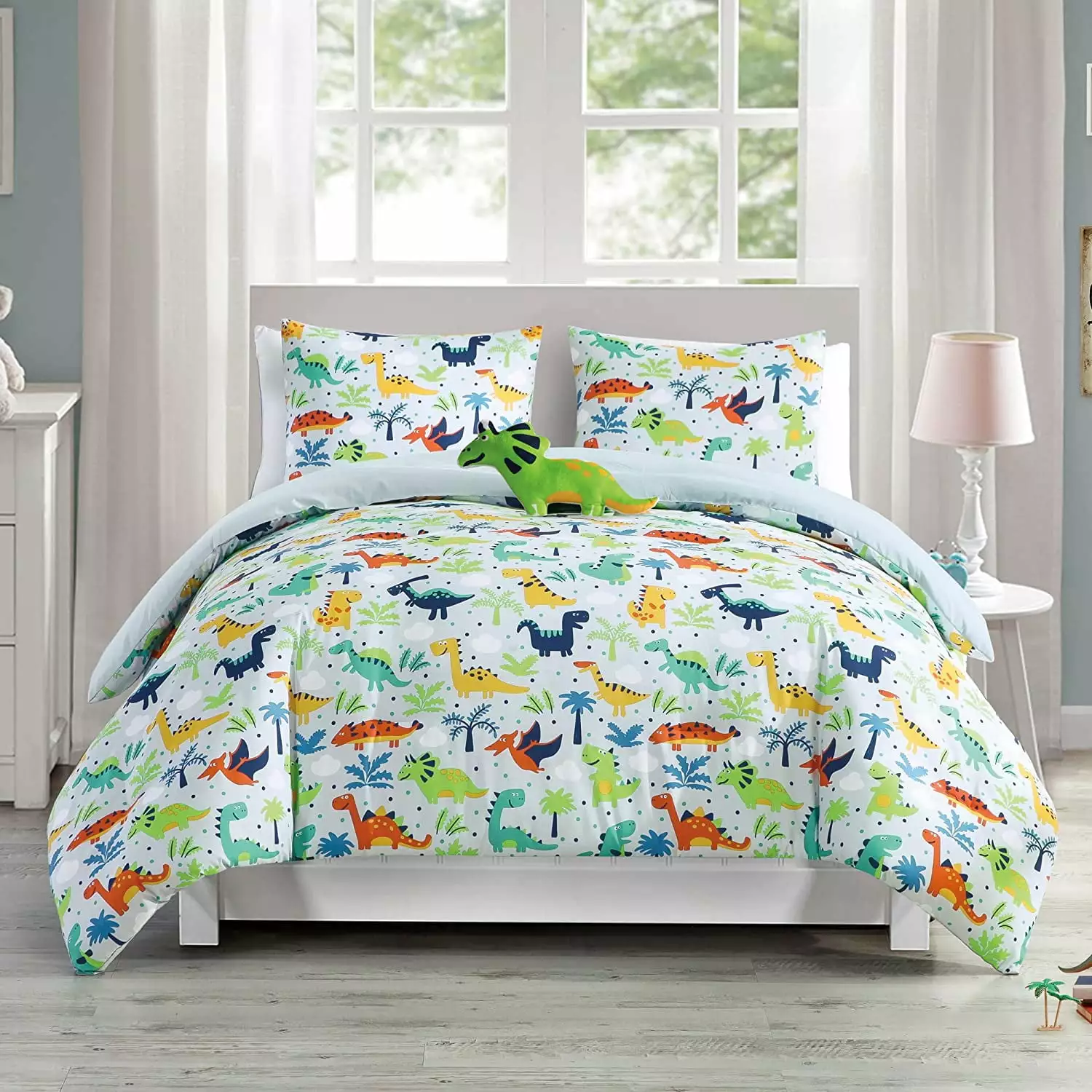 Chezmoi Collection 4-Piece Kids Multi-Color Dinosaurs Microfiber Comforter Set. Full/Queen