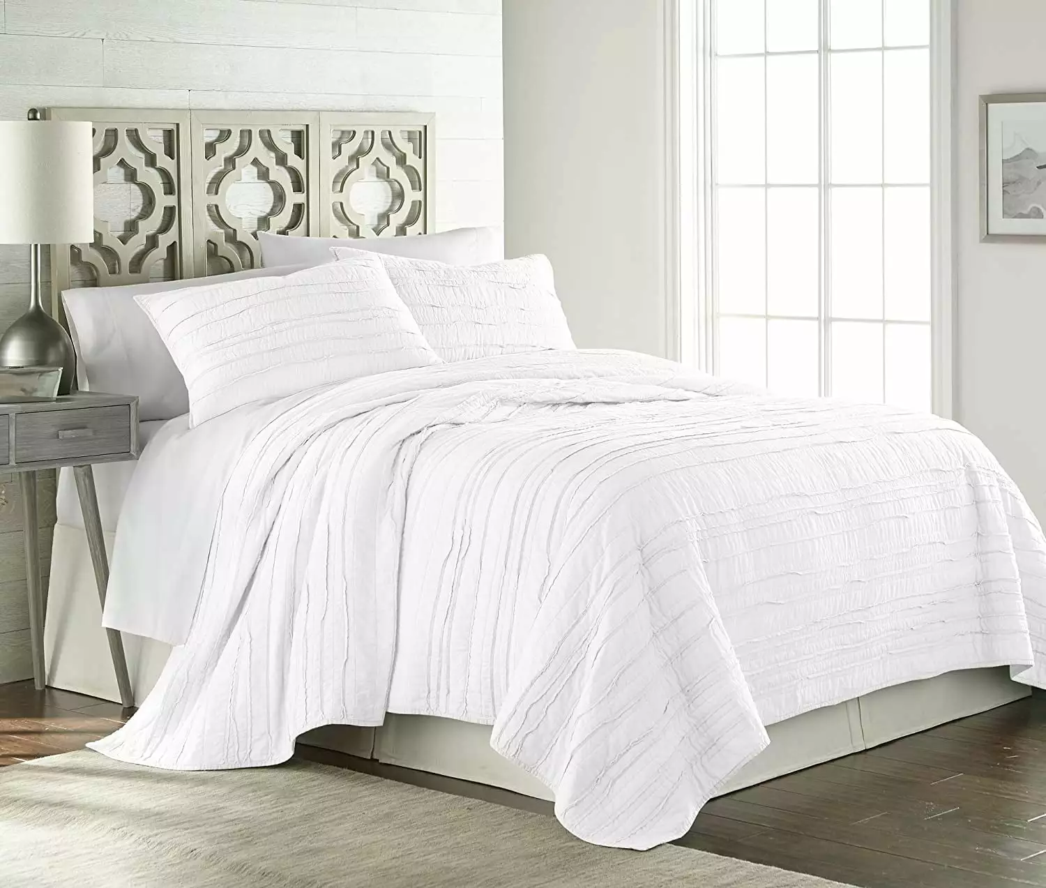 Chezmoi Collection Katy 3-Piece Frayed Edge 100% Washed Cotton Quilt Set. Soft-Finished Lightweight Bedspread All Season Bedding. Queen. White