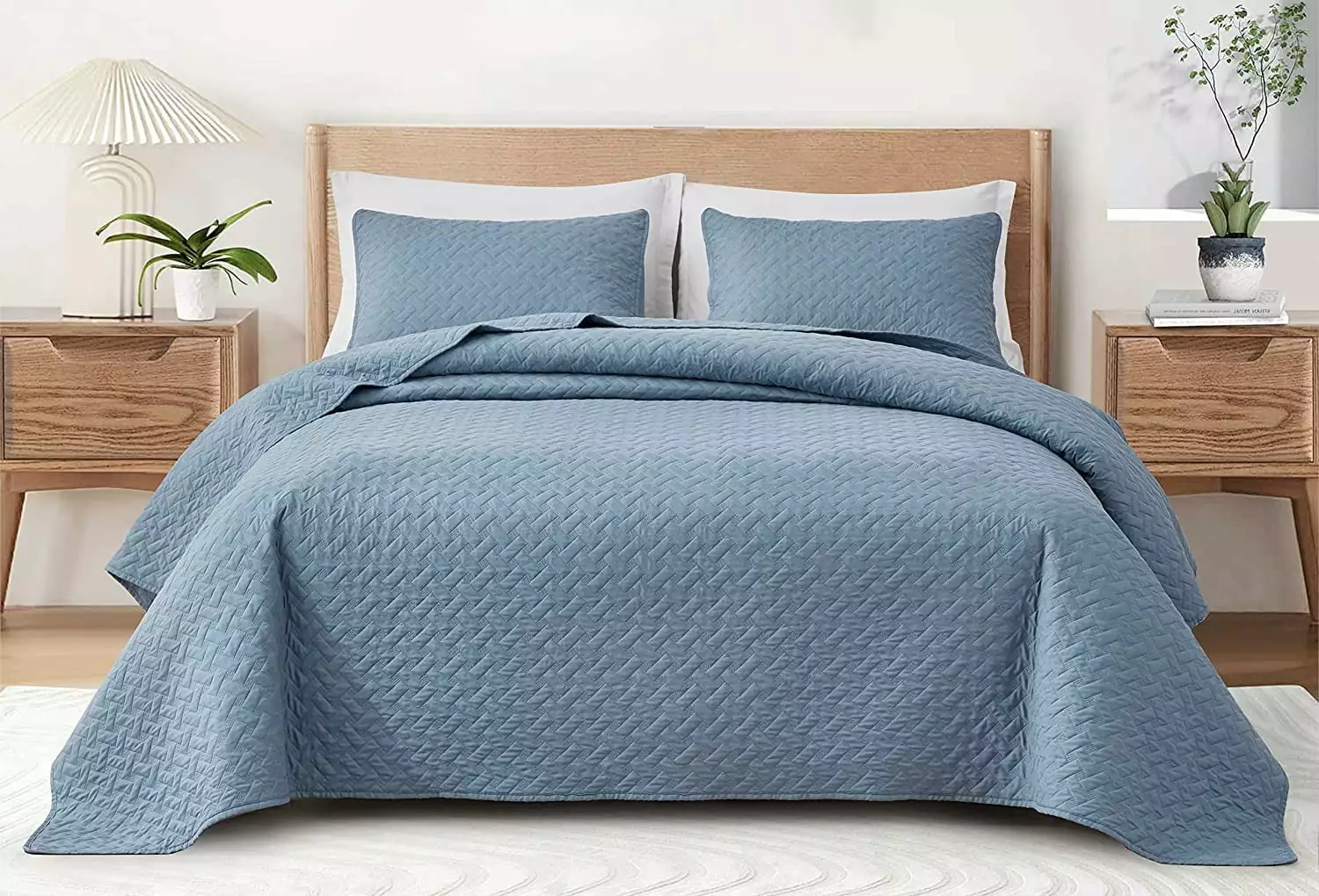 Chezmoi Collection Randall 3-Piece Soft Cooling Bamboo Fiber Quilt Bedspread Basketweave Quilted Coverlet Set (Queen. Blue)