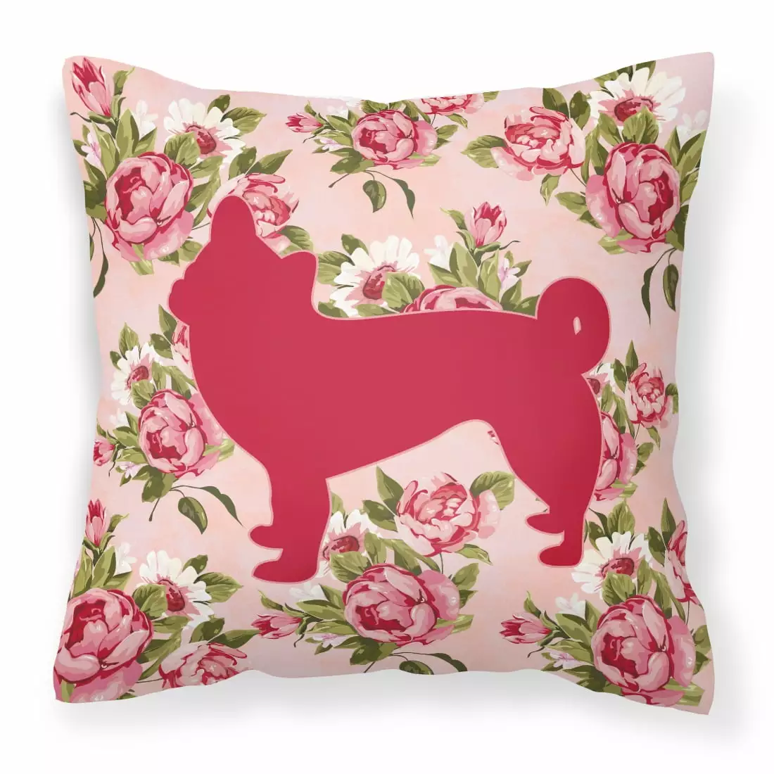 Chihuahua Shabby Chic Pink Roses Fabric Decorative Pillow