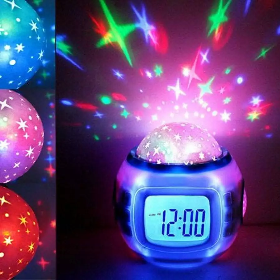 Children Room Music Starry Star Sky Clock Natural Sound Alarm Creative Color Light Projection Clock Sleep Electronic Clock with Calendar and Thermometer