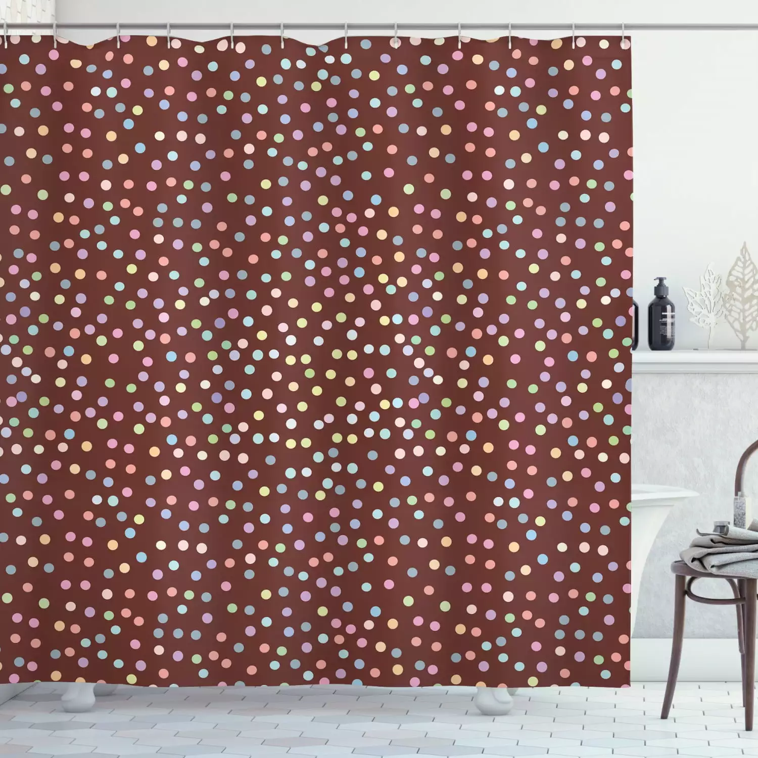 Chocolate Shower Curtain. Polka Dot Glaze with Sprinkles Bonbons Sweets Tasteful Bakery Goods Kids Cartoon. Fabric Bathroom Set with Hooks. 69W X 70L Inches. Multicolor. by Ambesonne