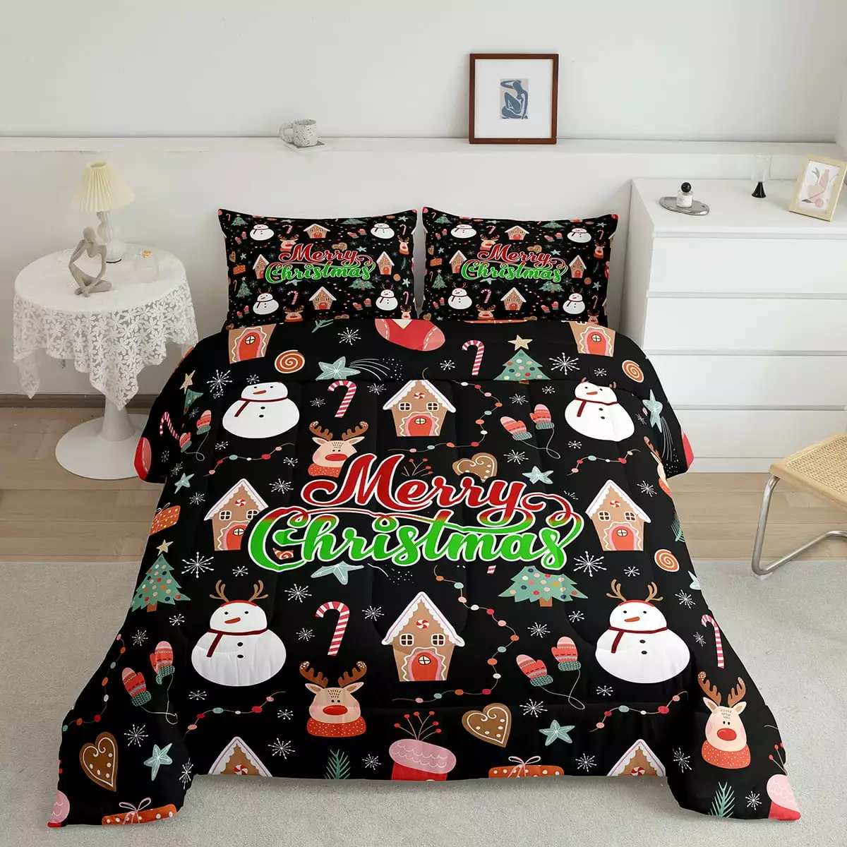 Christmas Decorations Comforter Set Christmas Tree Reindeer Bedding Snowman Winter Theme Bedding Comforter Sets. Merry Christmas Comforter Christmas Ornaments Duvet Set. Twin