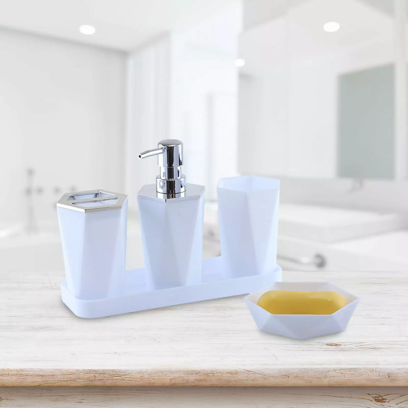 QTOCIO Bathroom Accessories. 5 Pcs Set With Soap Dispenser Pump. Toothbrush Holder. Tumbler And Soap Dish Bathroom Tray Shower Set Box Bathroom Bottle Set