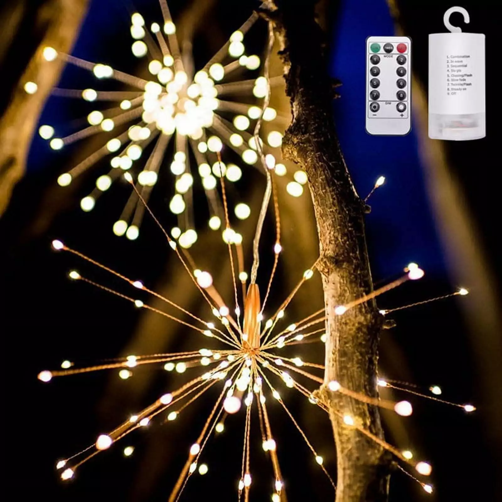 Christmas Lamp.Firework Lights 200 LED Copper Wire Starburst Light. 8 Modes Christmas Decoratives Hanging Lights . Warm White Hanging Ceiling Decorations.Christmas Lights