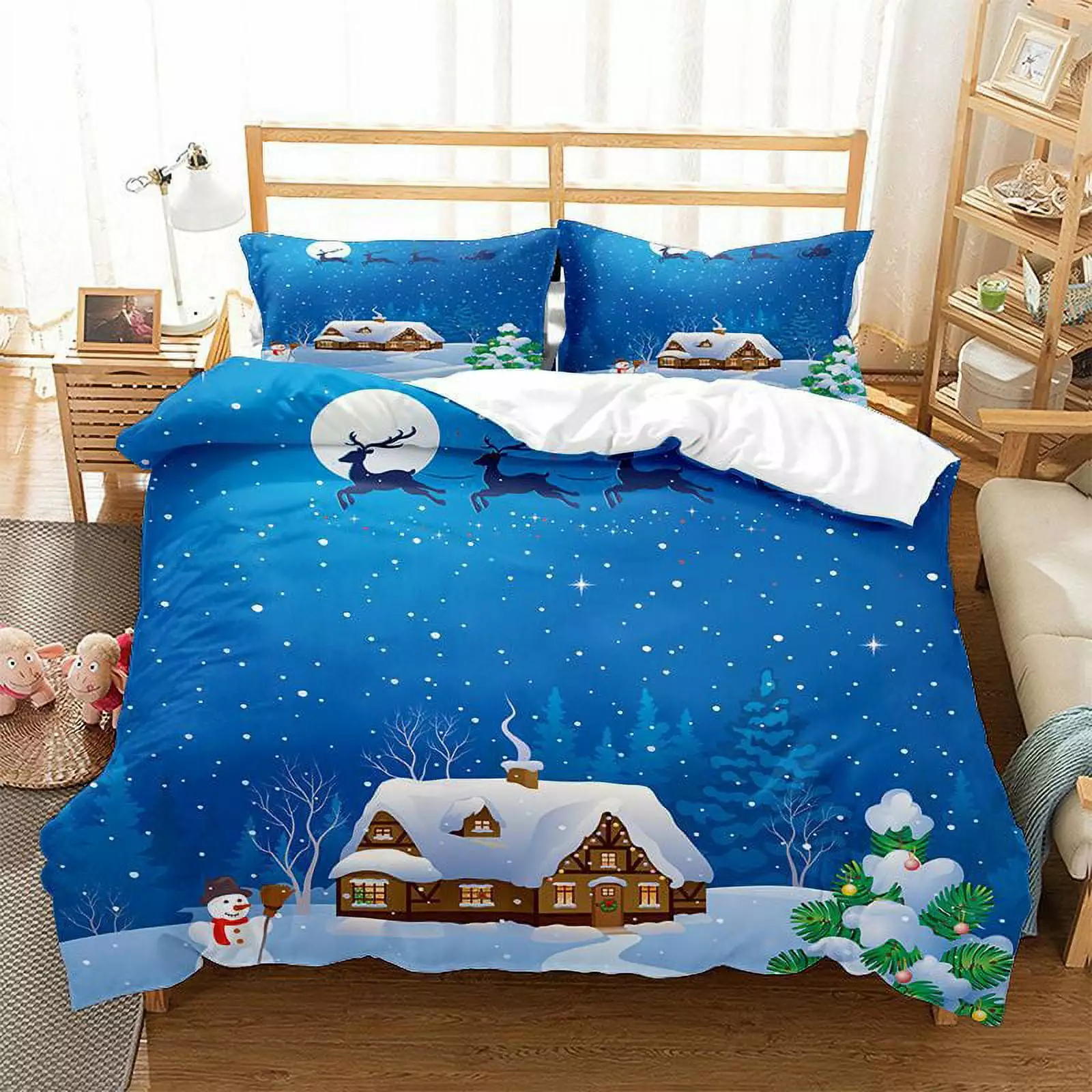 Christmas Quilt Bedding Super Soft Pillow Sham . Christmas three-piece quilt cover. one quilt and two pillowcases QW