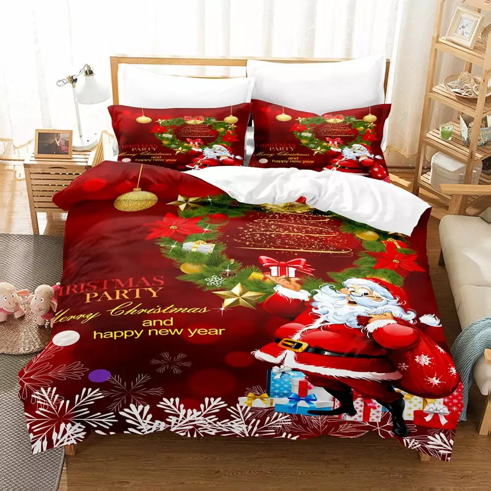 Christmas Quilt Set Full/Queen Size 3-Piece Xmas Bedspread Reversible Coverlet full of Christmas elements Design for New Year Bed Decor. Lightweight Bedding Cover for All Season