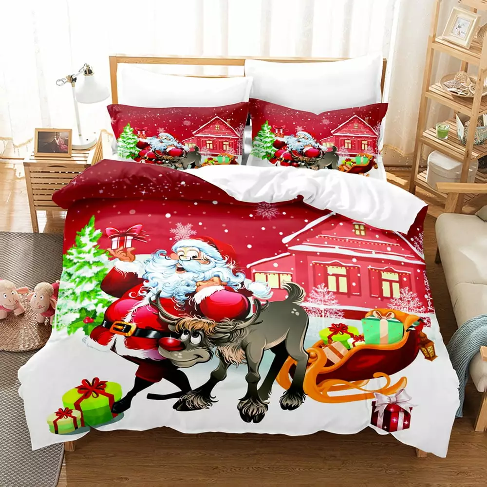 Christmas Quilt Set Full/Queen Size Xmas Red Beige full of Christmas elements Quilts Lightweight Reversible Bedspread Coverlet Christmas Bedding Set Gift for Kids Adults.