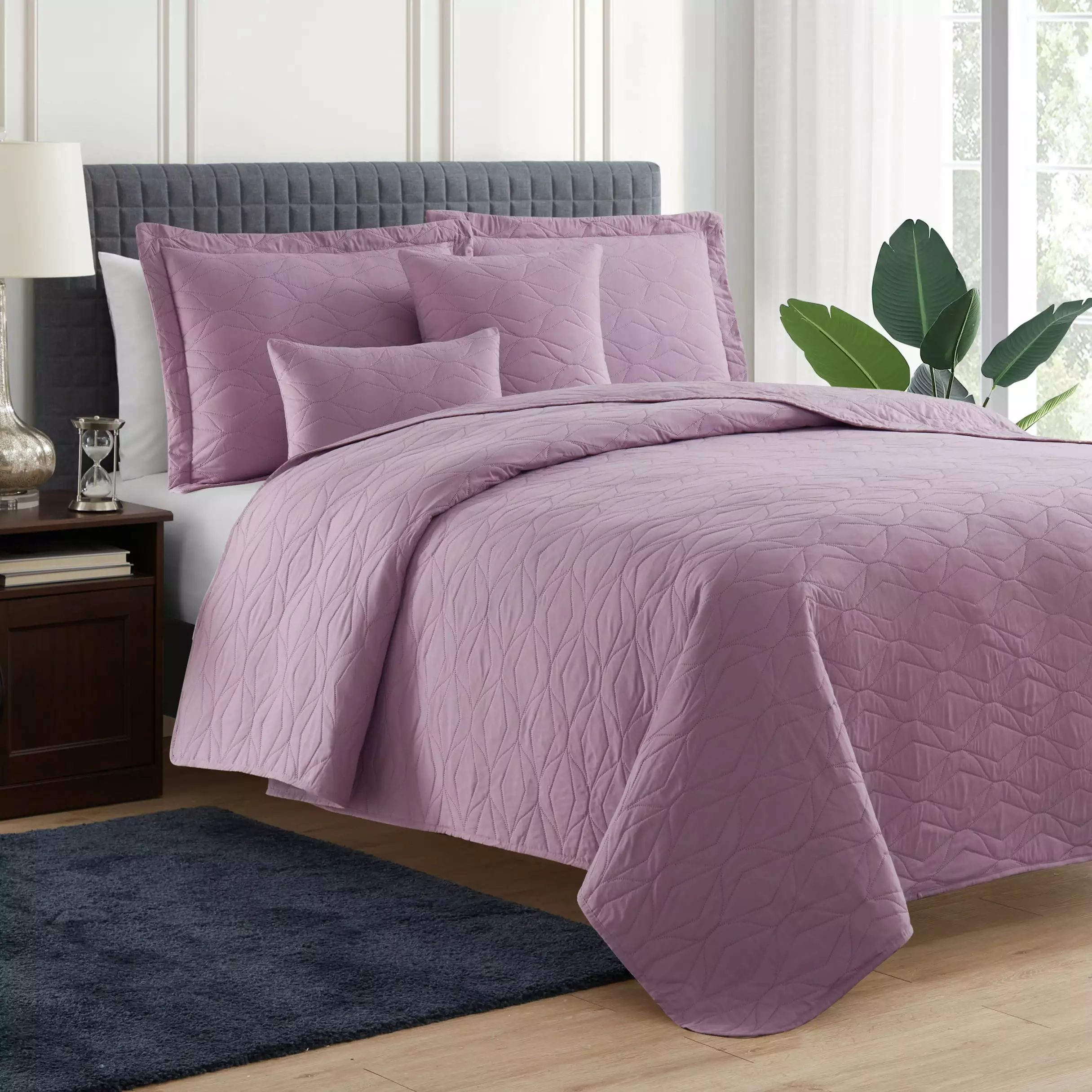 Clara Clark Quilt Set Queen Bedspread. 5-Piece Ellipse Weave Lightweight Coverlet. Lavender Dream