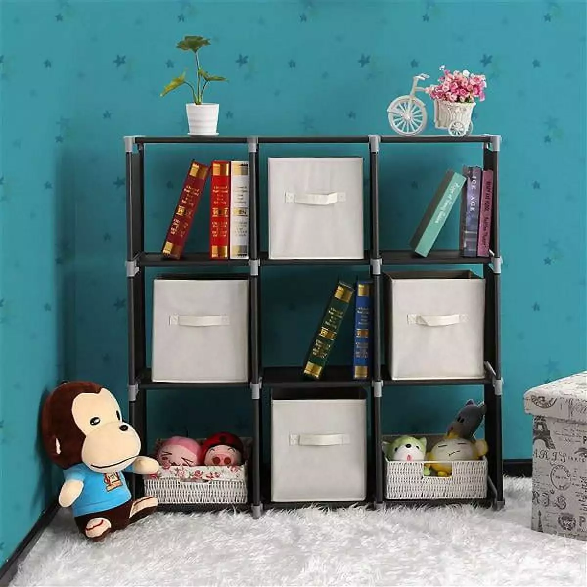 Clearance Sale! 9 Cubes Bookshelf. Modern Ladder Corner Bookshelf. 9 Cubes Stepped Storage Bookcase. 3-Tier Display Shelf Storage Organizer for Home Office