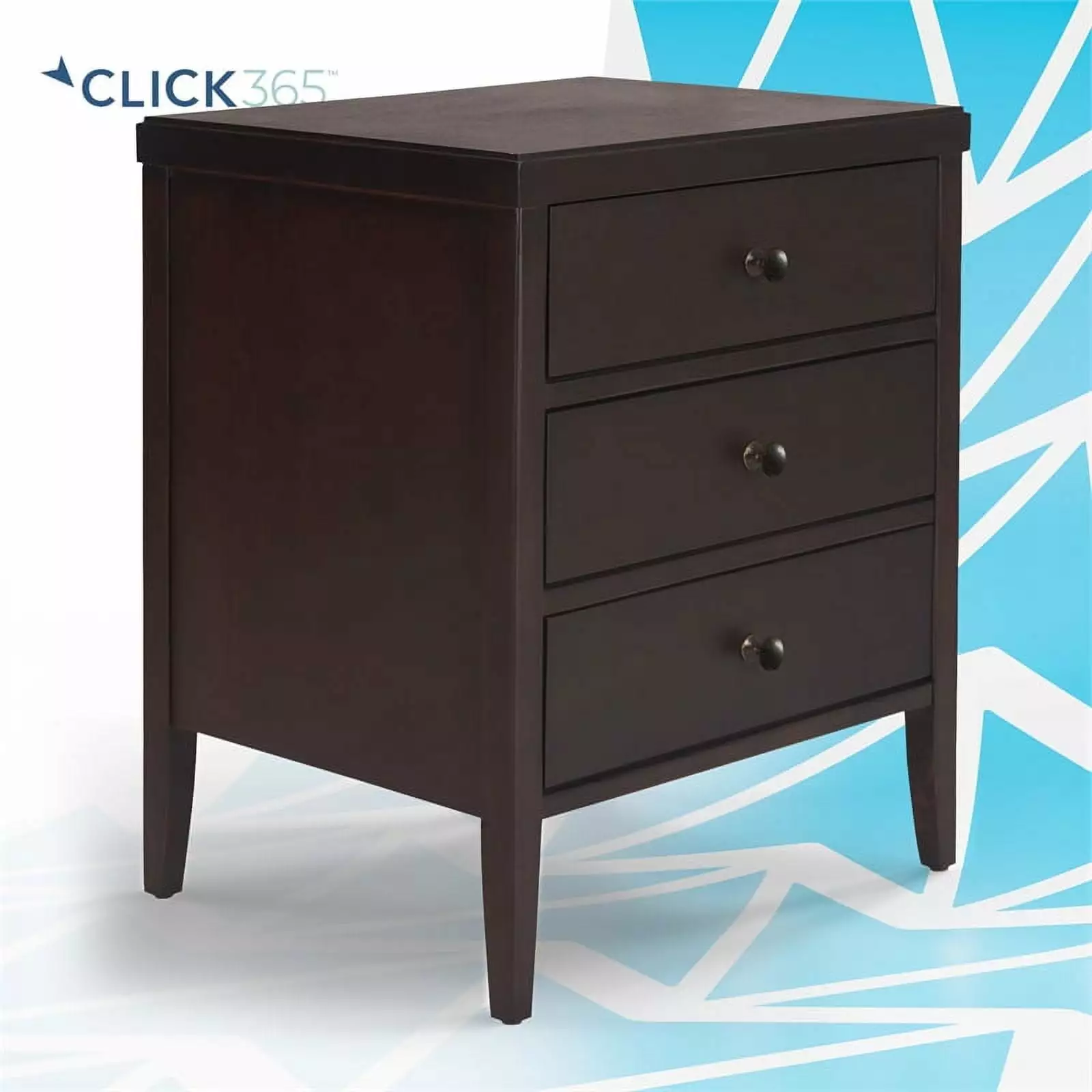 ClickDecor Finley Wood Nightstand End Table with 3 Drawers. Dark Brown