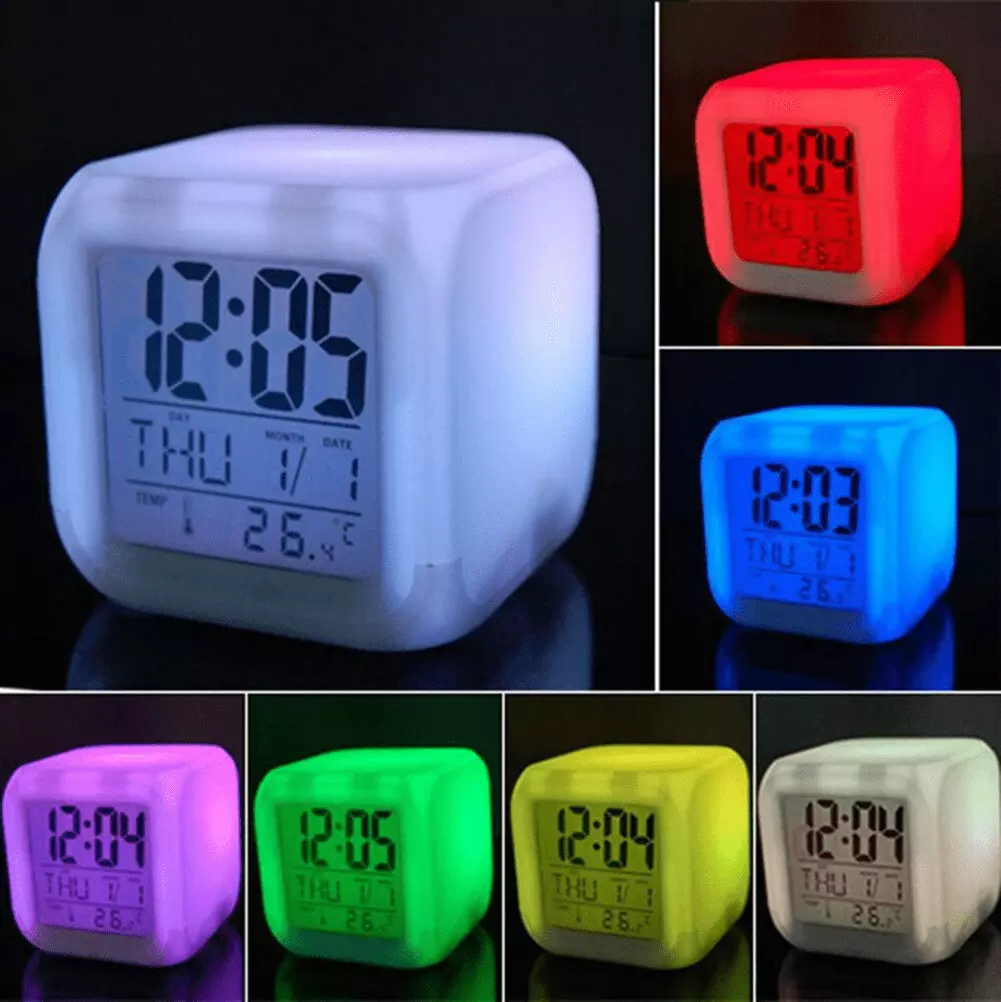 Clock for Kids. Alarm Clocks with 7 Colors Night Light. Digital Clock Gift for Kids Bedroom Decorations. Rainbow Clock. Display Temperature. Batteries Not Included