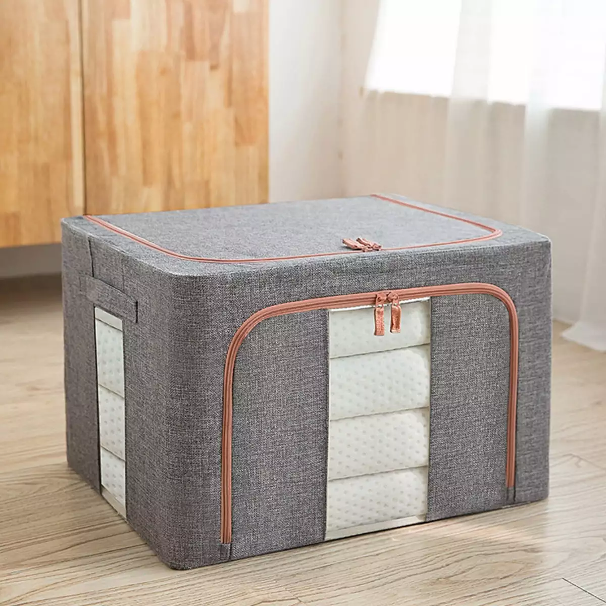 Clothes Storage 66L Clothes Storage Organizer 20*15.7*13 with Metal Bracket Support Storage Bag for Clothes Blanket 1PC