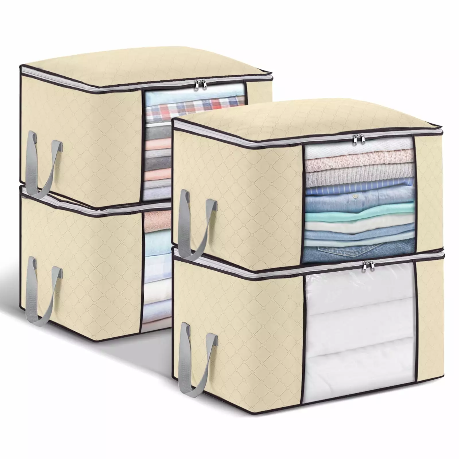 Clothes Storage Bags Organizers. 4Pcs Closet Storage Organizers Large Capacity Blanket Storage Bags for Clothes with Reinforced Handle. 3 Layer Foldable Fabric Closet Organizers for Bedding. Blankets