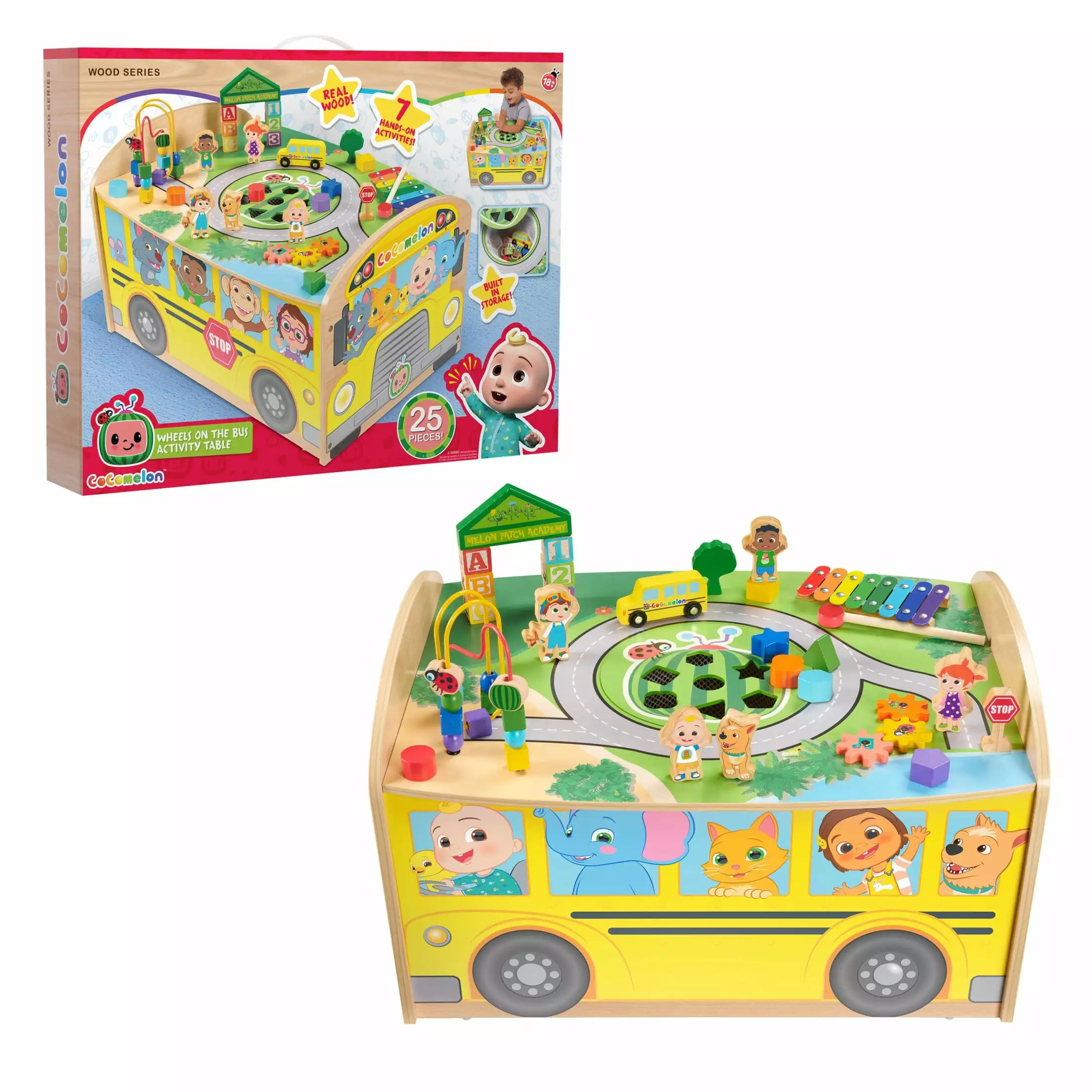 CoComelon Wheels on the Bus Wooden Activity Table. Recycled Wood. Kids Toys for Ages 18 month