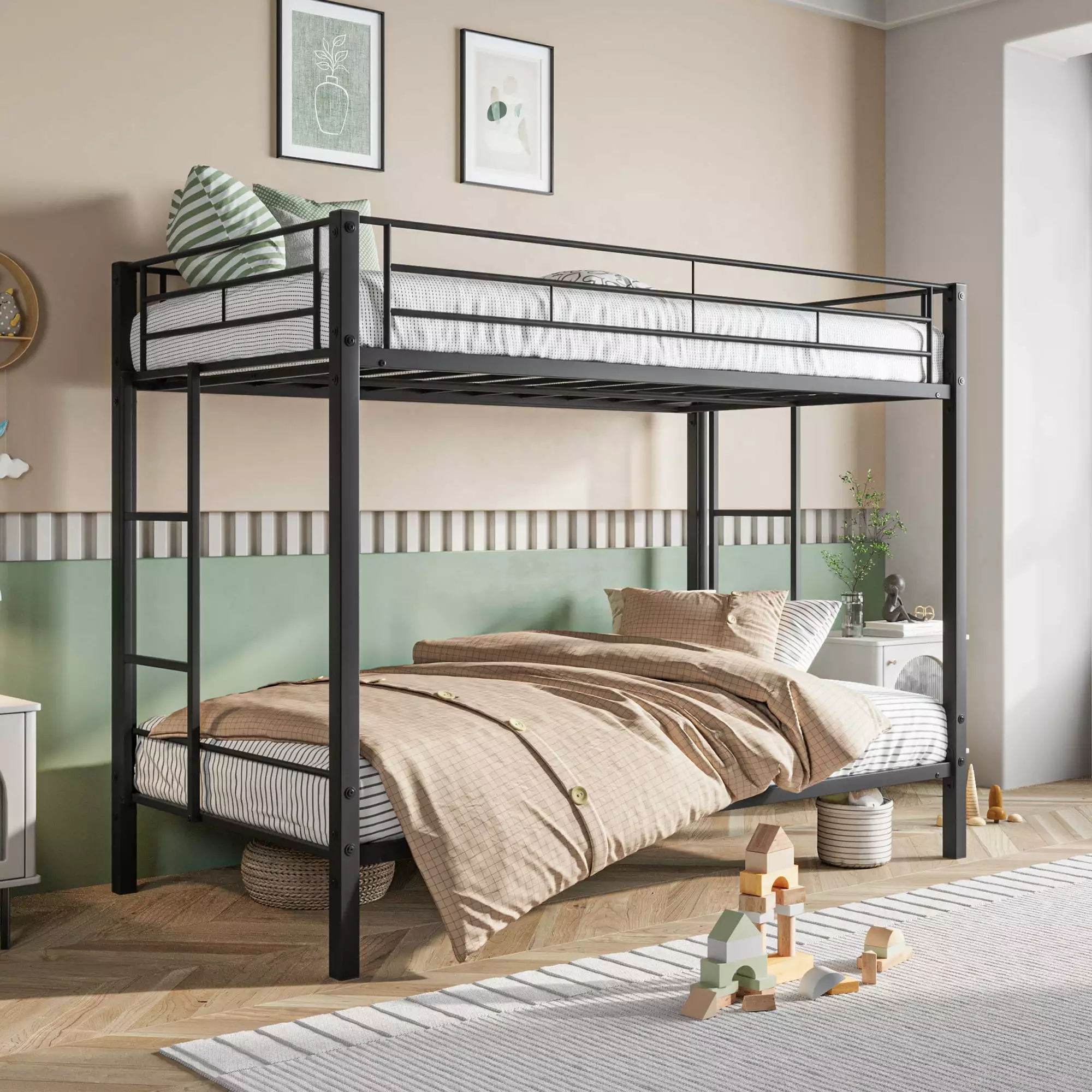 CoSoTower Metal Bunk Bed Twin Over Twin. Heavy Duty Twin Bunk Beds with shelf and Slatted Support No Box Spring Needed Black