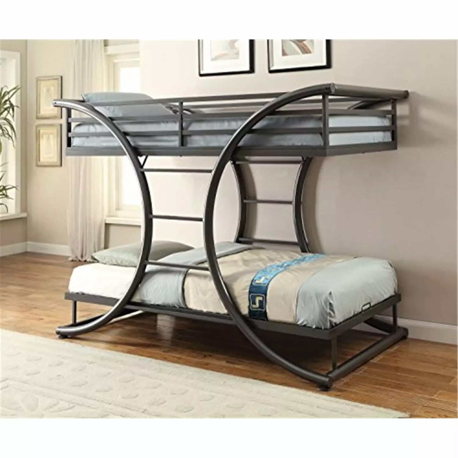 Coaster Stephan Modern Twin Over Twin Metal Bunk Bed in Gray Finish