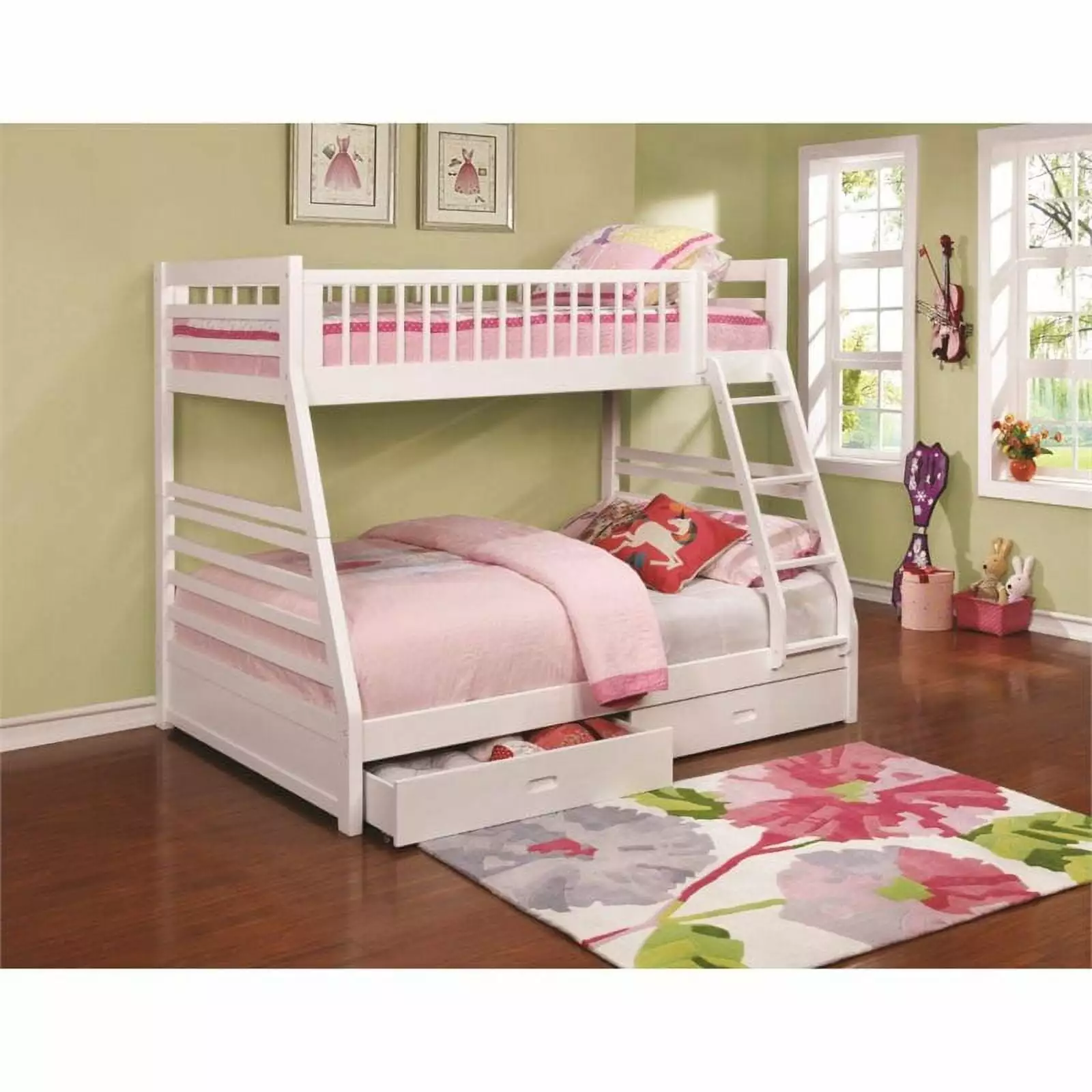 Coaster Twin over Full Bunk Bed with 2 Drawers in White