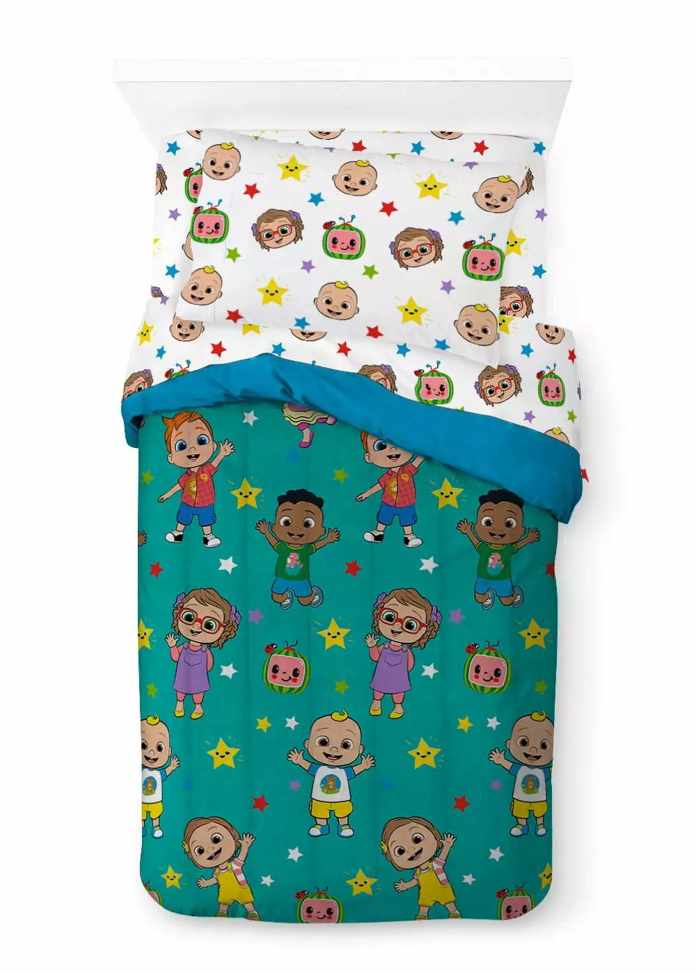 Cocomelon 4-Piece JJ and Friends Green Microfiber Child Bed-in-a-Bag. Twin