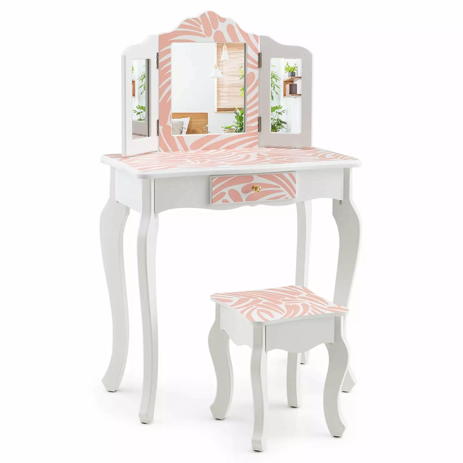 Coelon Kids Pretend Vanity Table & Chair Set. Toddlers Makeup Table Set