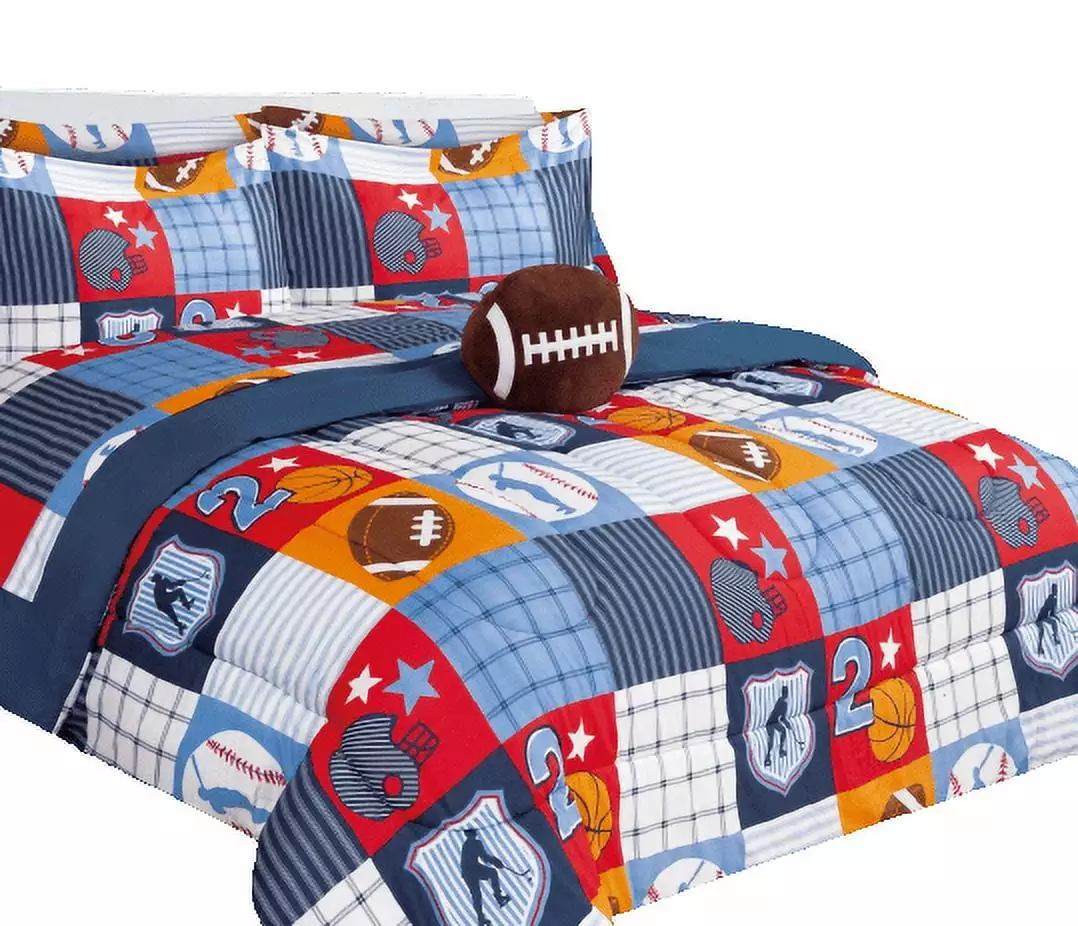 Comforter bed in bag set 6 pieces kids twin size lightweight warm kids bedroom d??cor character design for boys girls hockey sport