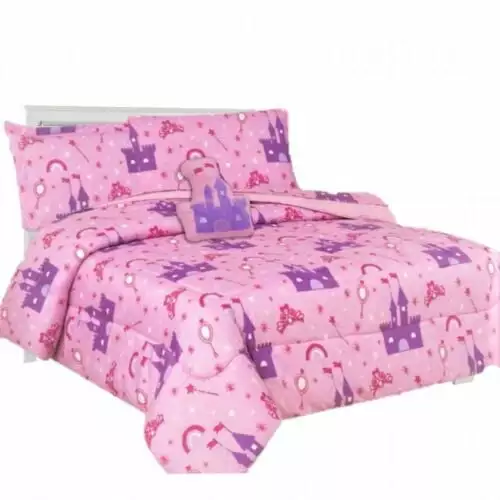 Comforter bed in bag set 6 pieces kids twin size lightweight warm kids bedroom d??cor character design for boys girls princess palace