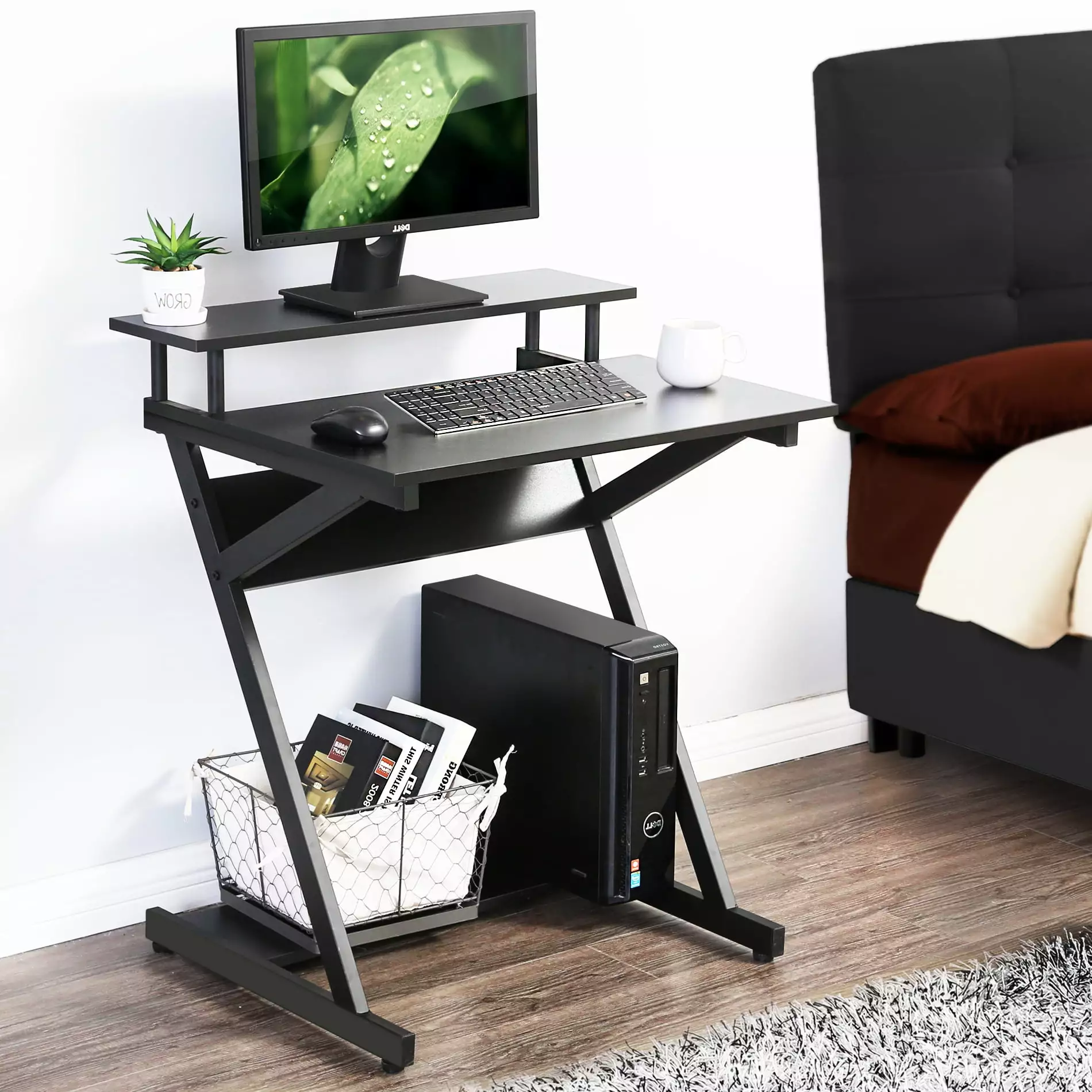 Computer Desk for Small Space. 27-Inch Study Desk with Monitor Shelf