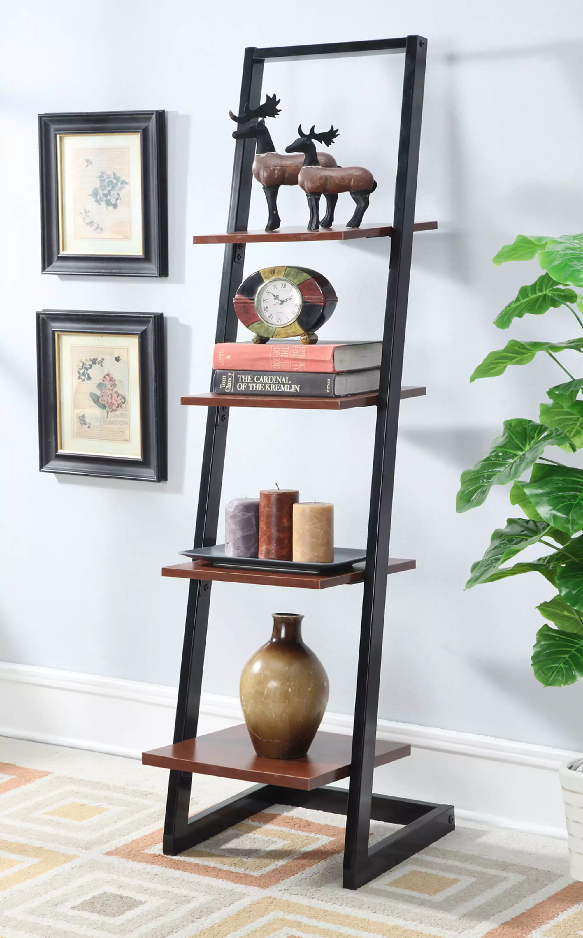 Convenience Concepts Designs2Go 4 Tier Ladder Bookshelf. Black/Cherry