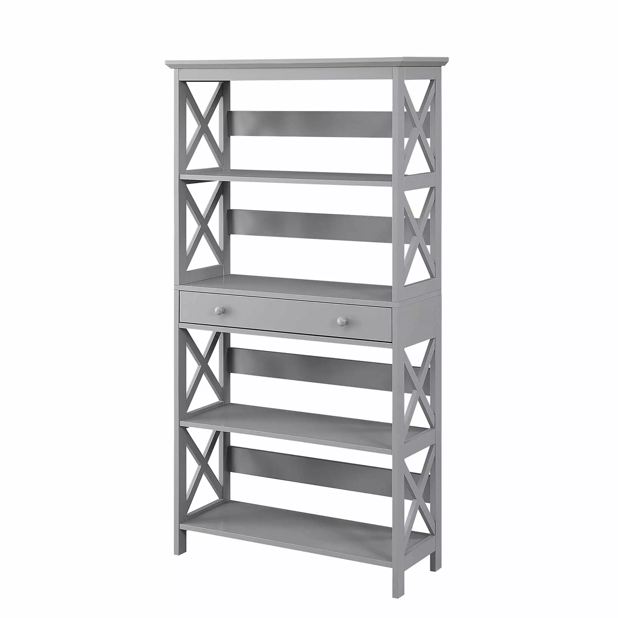 Convenience Concepts Oxford Five-Tier Bookcase with Drawer in Gray Wood Finish