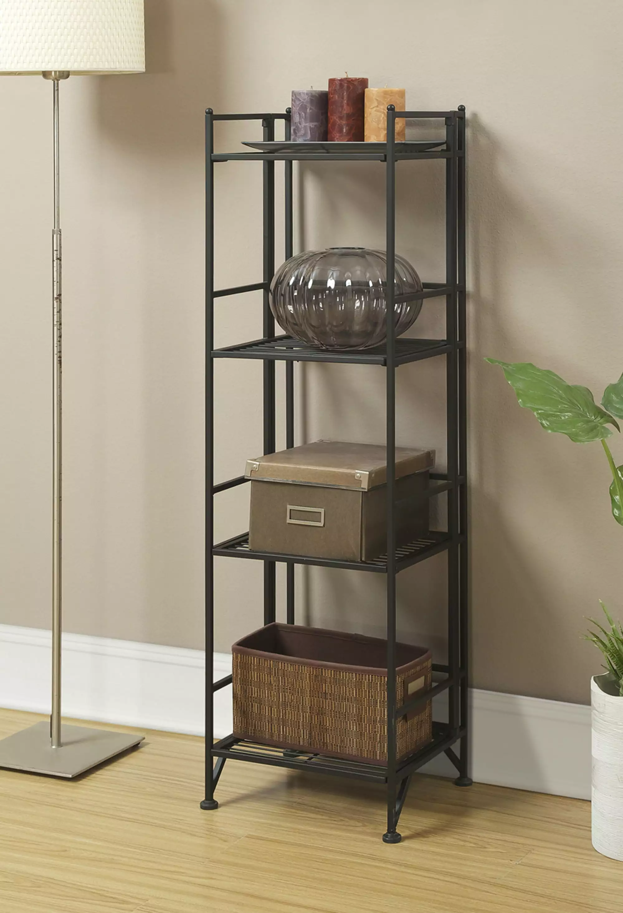 Convenience Concepts Xtra Storage 4 Tier Folding Metal Shelf/Bookcase. Black