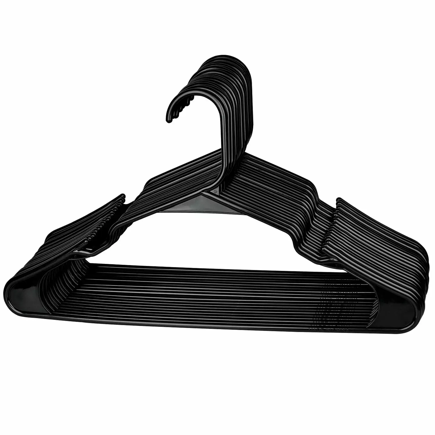 Coolmade Plastic Clothing Notched Hangers Ideal for Everyday Standard Use. (Black. 20 Pack)