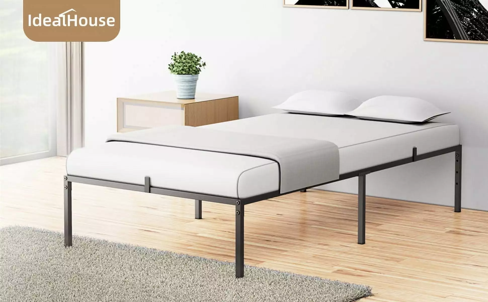 Coolmee Heavy Duty Metal Bed Fram Platform Bed .Twin Size Metal Bed191*99*38CM .Black