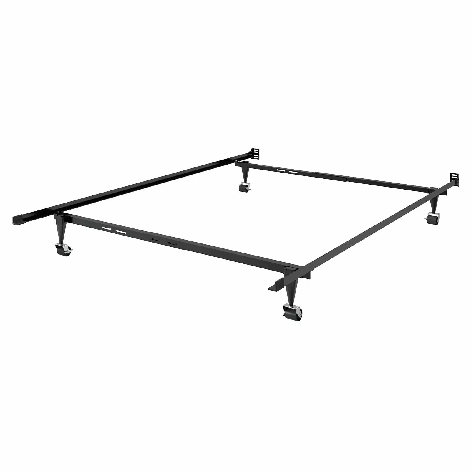 CorLiving Adjustable Twin to Full Durable Black Metal Bed Frame with Locking Wheels - Box Spring or Platform Required