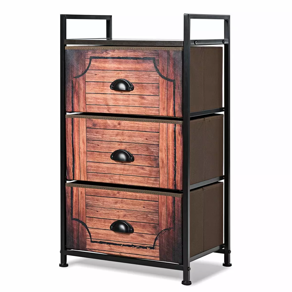 Costway 3 Drawer Fabric Dresser Storage Tower Nightstand Sturdy Steel Frame Closet