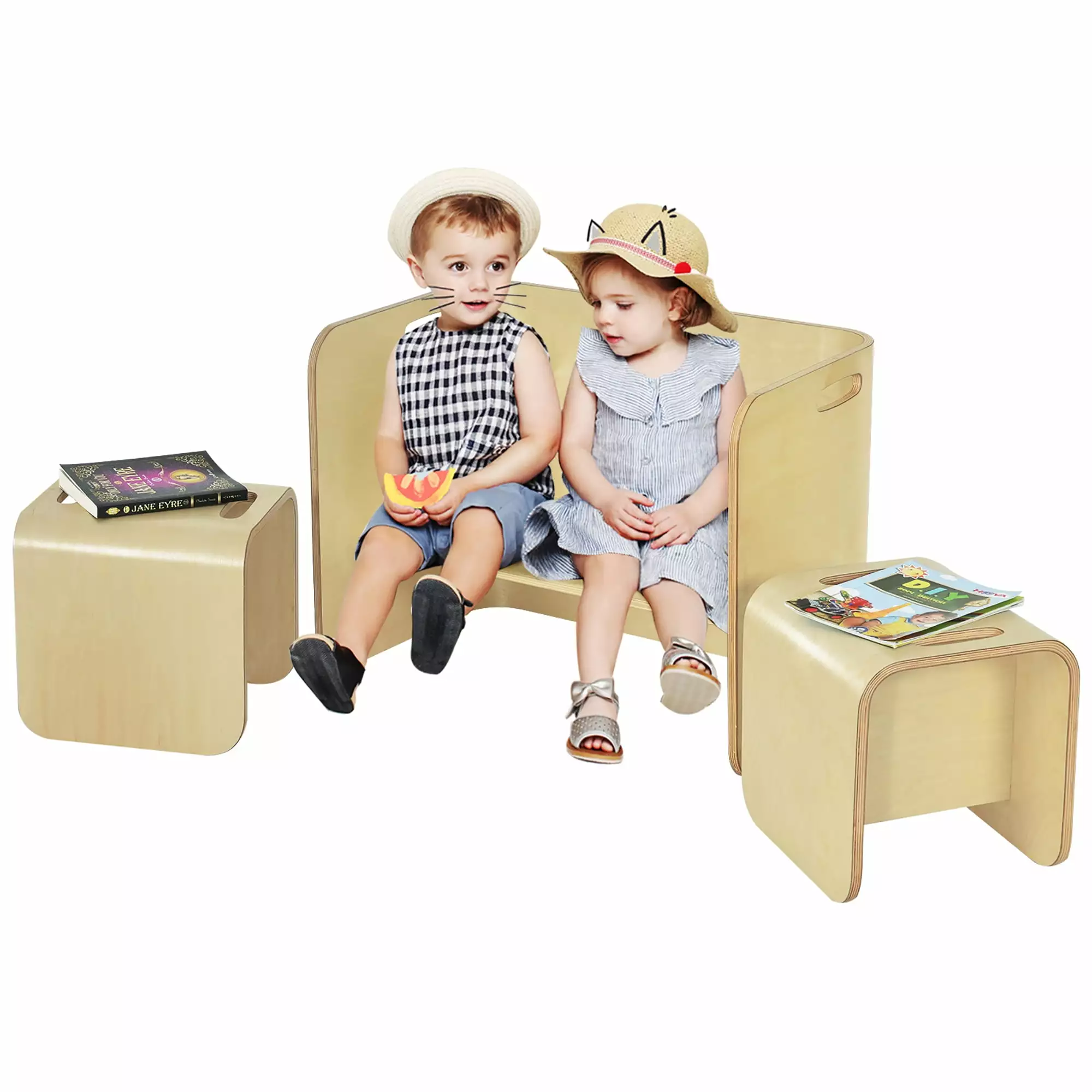 Costway 3 Piece Kids Wooden Table & Chair Set Children Multipurpose Homeschool Furniture